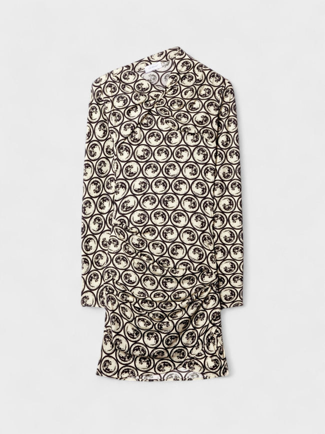 Moon-print Gathered Asymmetric Dress