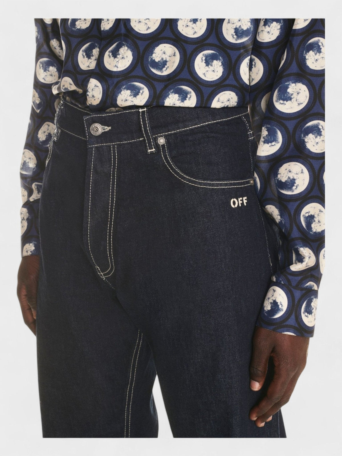 Off-White Off Embroidered Loose Jeans Blue