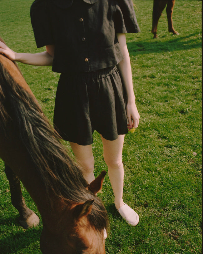 Olivia Linen Shorts  - Black