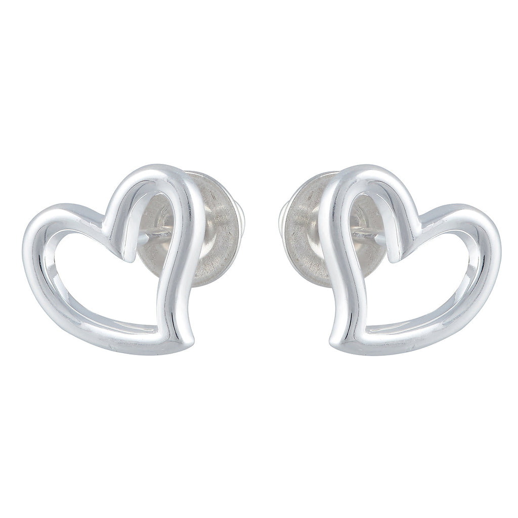 Open Heart Silver Stud Earrings