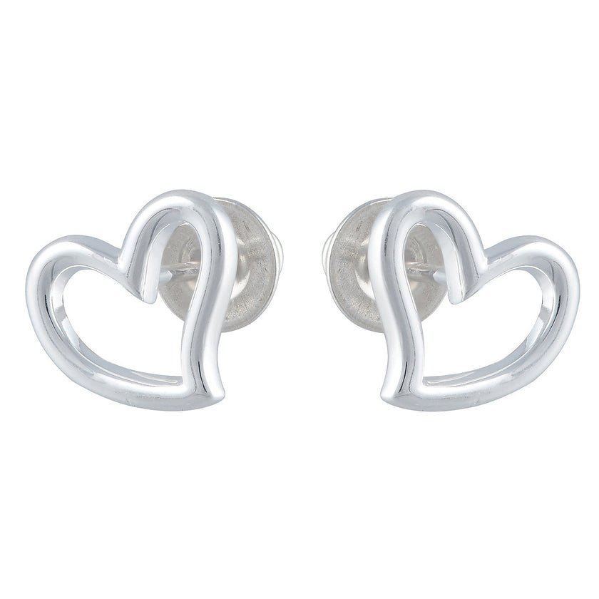 Open Heart Silver Stud Earrings