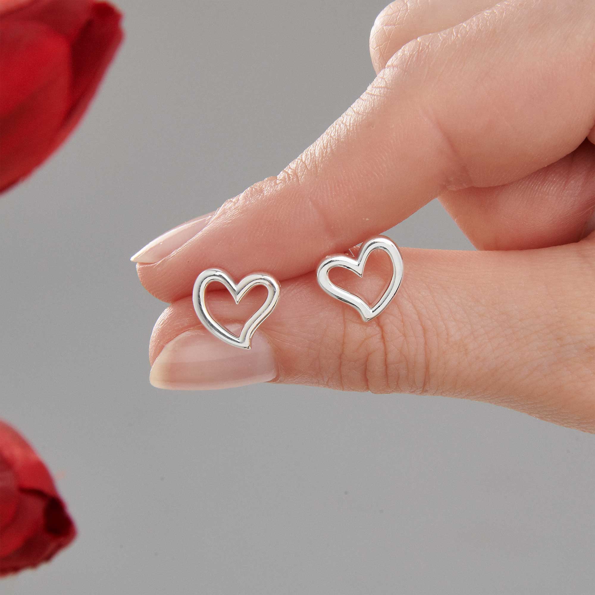 Open Heart Silver Stud Earrings