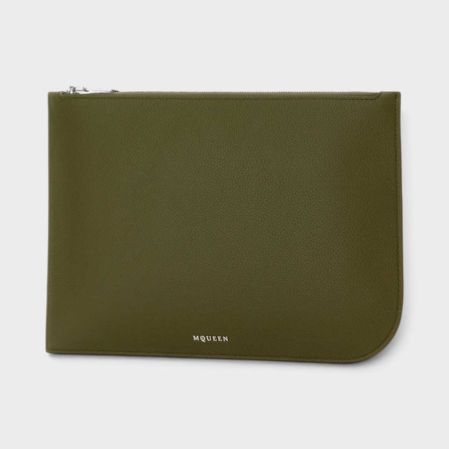 Grande pochette bandoulière argent vert olive
