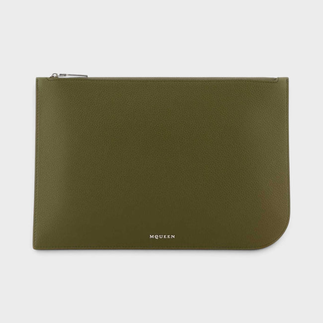 Grande pochette bandoulière argent vert olive