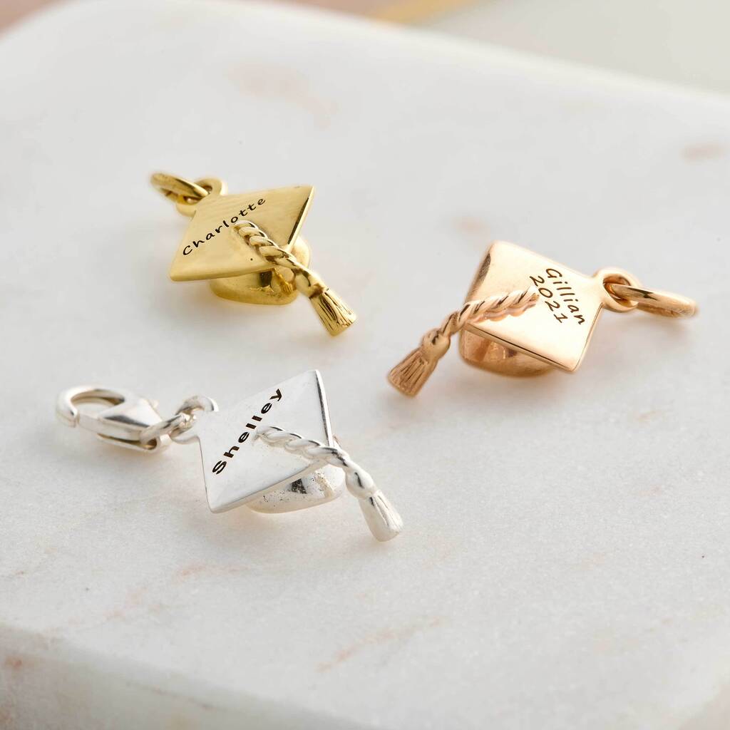 Mortar Board Graduation Cap Personalised Silver Charm