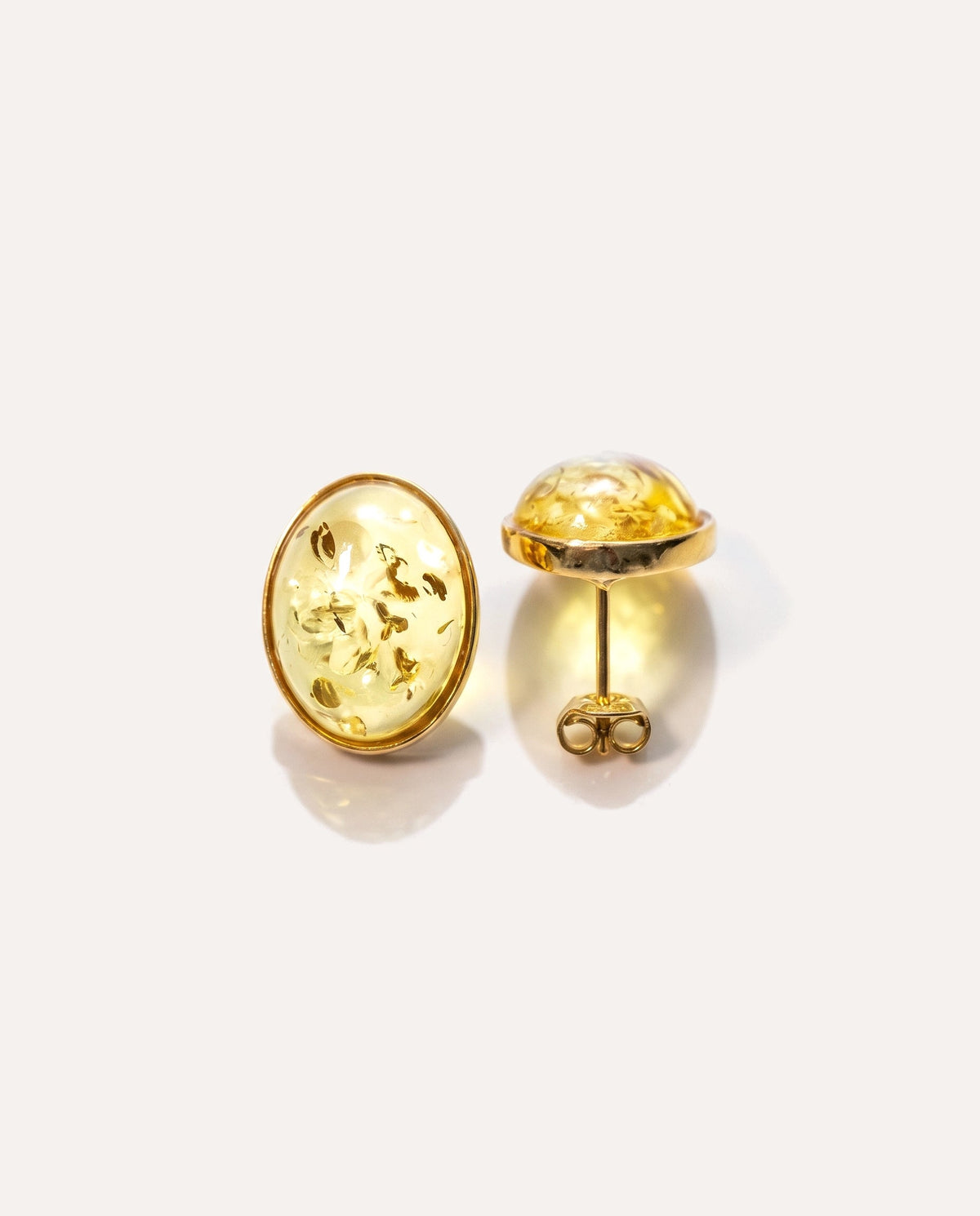 Oval Citrus Amber and Gold Stud Earrings