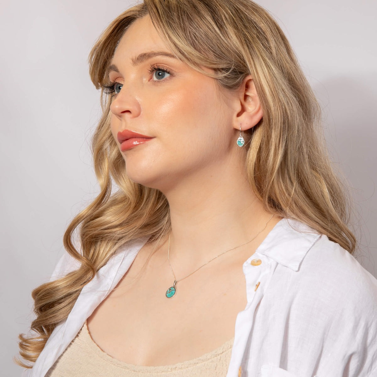 Beginnings Flower Pattern Earrings with Turquoise Background