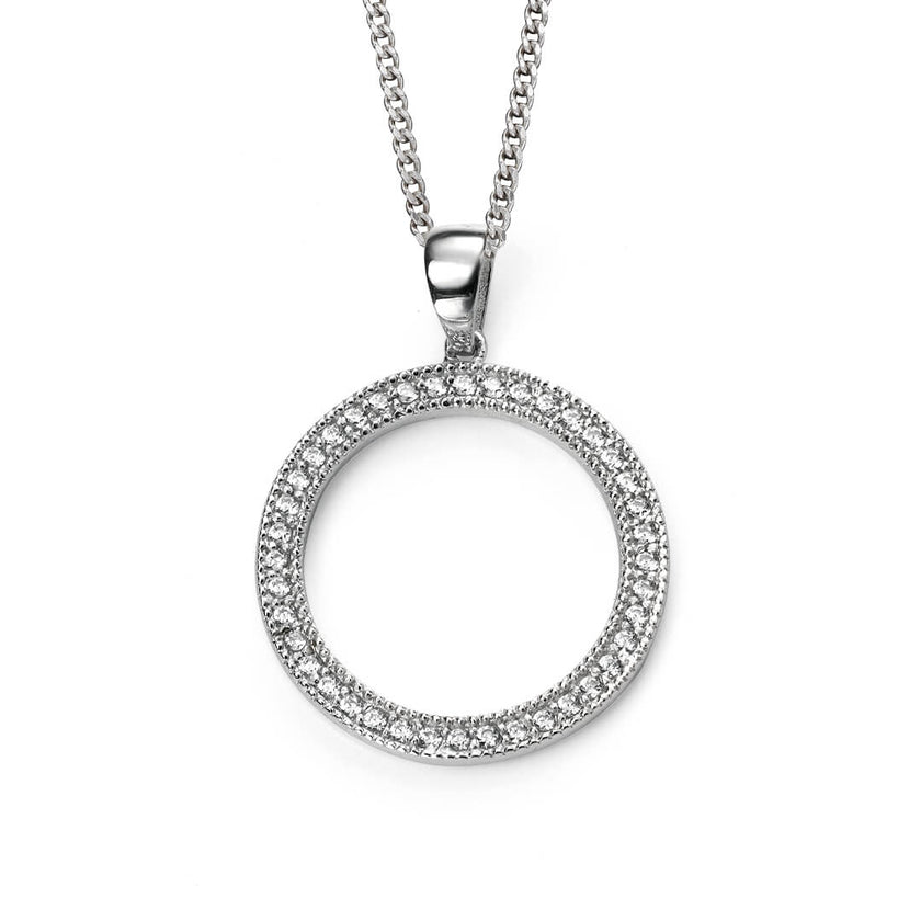 Beginnings Rhodium Plated Open Circle Pendant with Cubic Zirconia