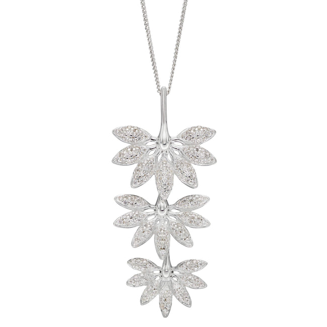 Beginnings Triple Horsetail Plant Fossil Drop Pendant with Pave Cubic Zirconia