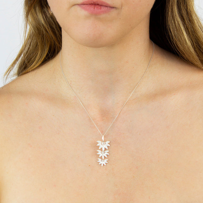 Beginnings Triple Horsetail Plant Fossil Drop Pendant with Pave Cubic Zirconia