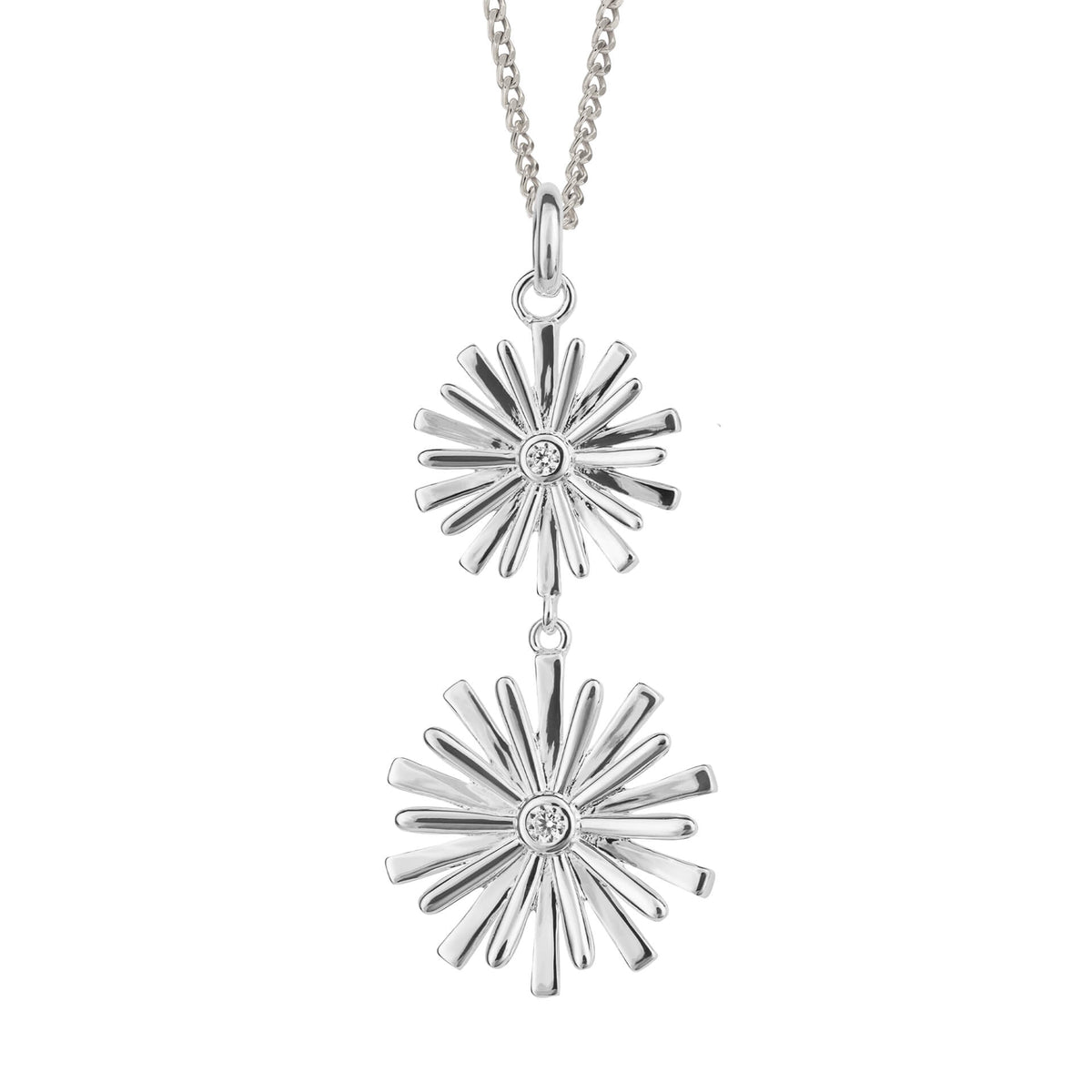 Beginnings Stylised Double Flower Drop Pendant with Cubic Zirconia