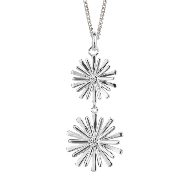 Beginnings Stylised Double Flower Drop Pendant with Cubic Zirconia