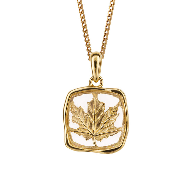 Beginnings Organic Square Pendant with Enclosed Leaf