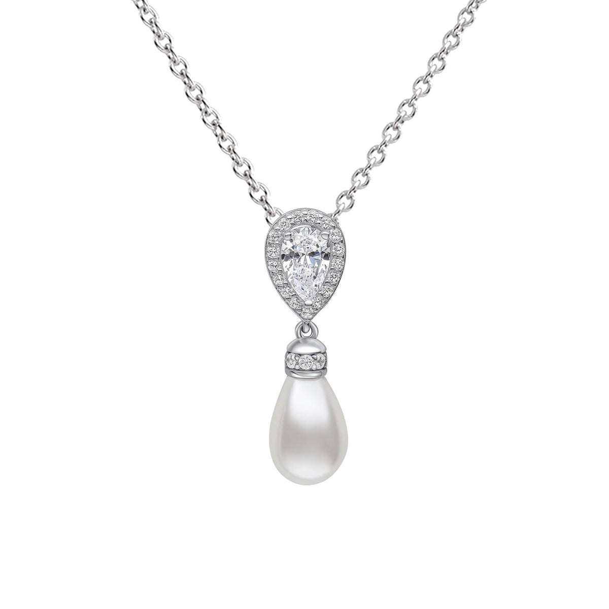 Diamonfire Teardrop Zirconia Pendant with Shell Pearl Drop