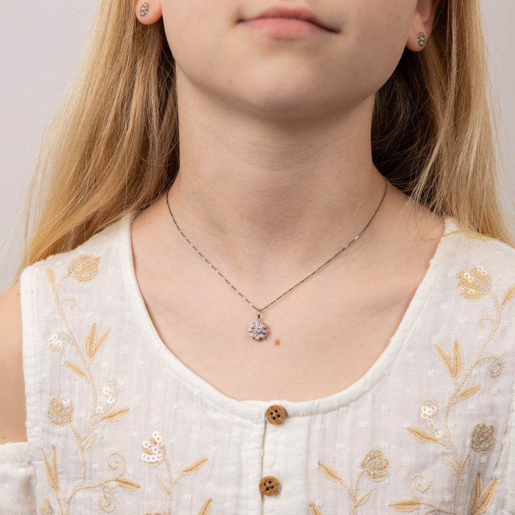D For Diamond Pink Spinning Flower Pendant with Diamond