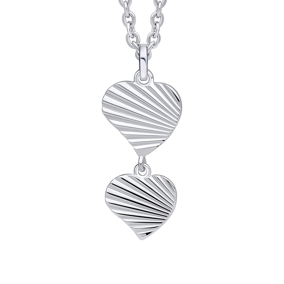 Beginnings Diamond Cut Double Heart Drop Pendant