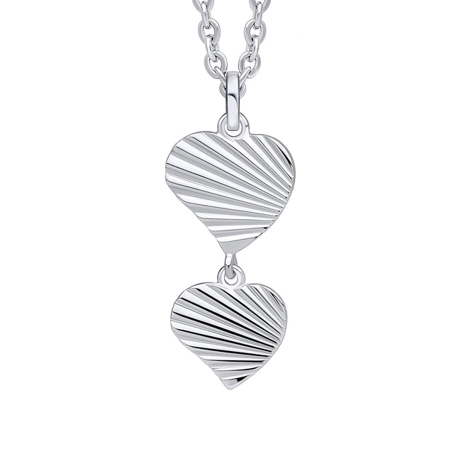 Beginnings Diamond Cut Double Heart Drop Pendant