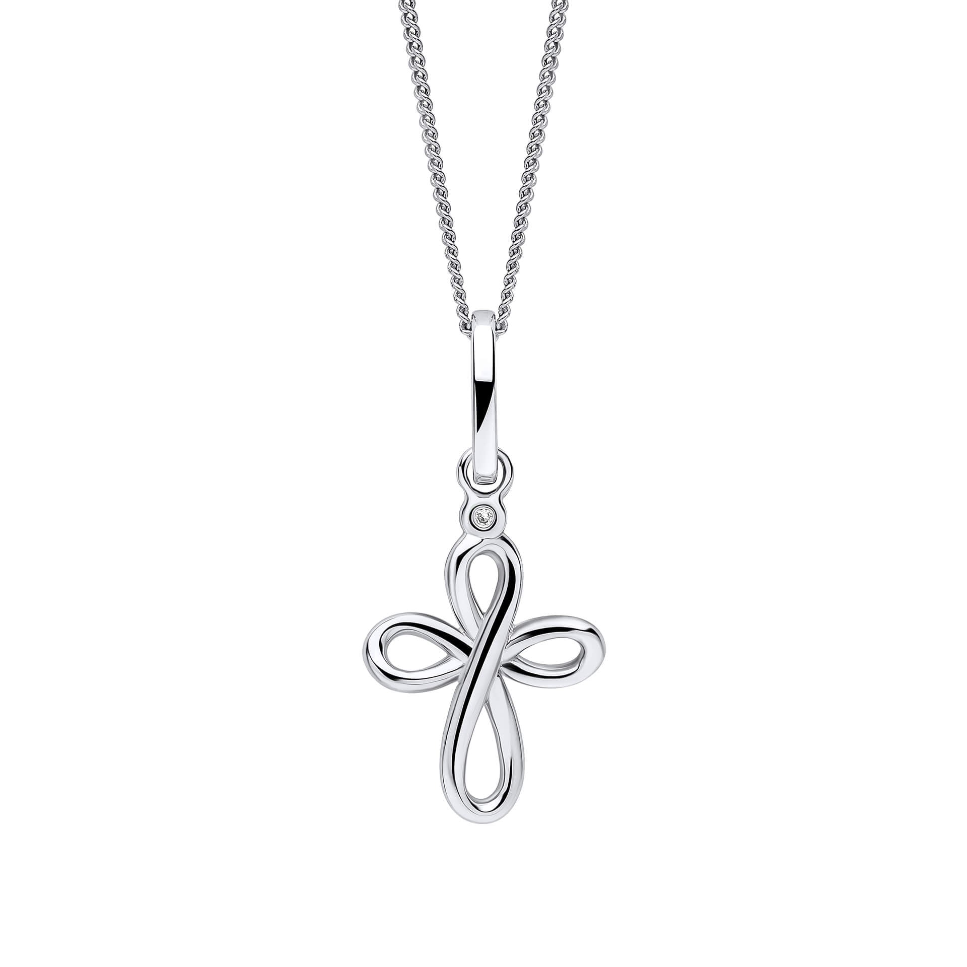 D For Diamond Organic Swirl Cross Pendant with Diamond