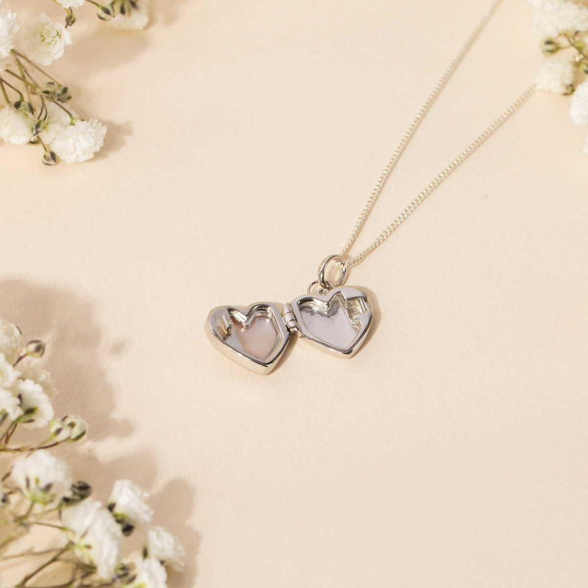 D For Diamond Mother of Pearl Heart Locket with Diamond