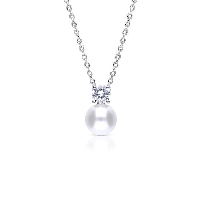 Diamonfire Claw Set Solitaire Zirconia and Shell Pearl Pendant