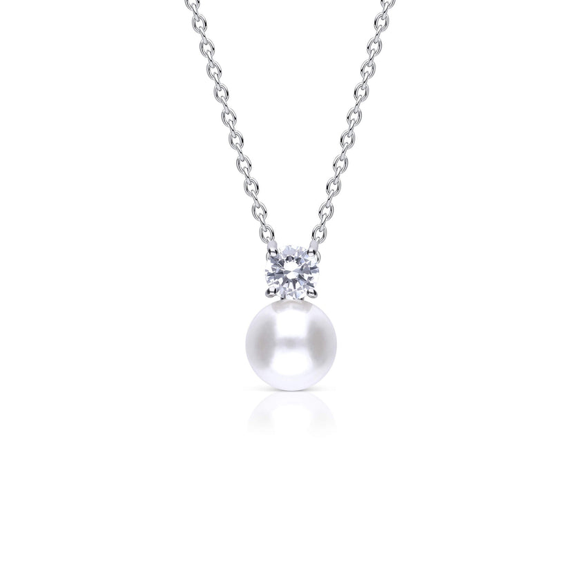 Diamonfire Solitär-Zirkonia-Anhänger mit Krallenfassung und Muschelkernperle