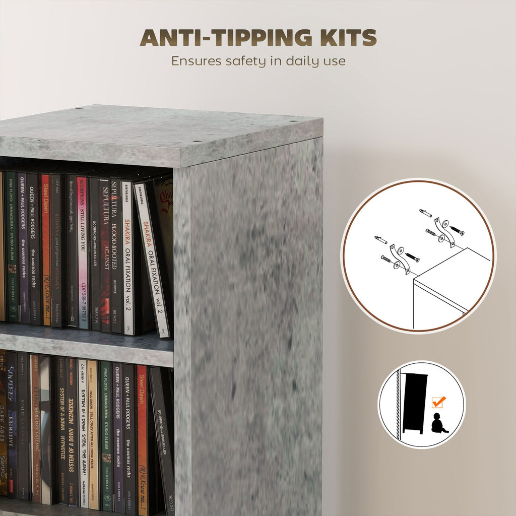 HOMCOM Set of 2 CD Media Display Shelf Unit Tower Rack with Adjustable Shelves, Grey