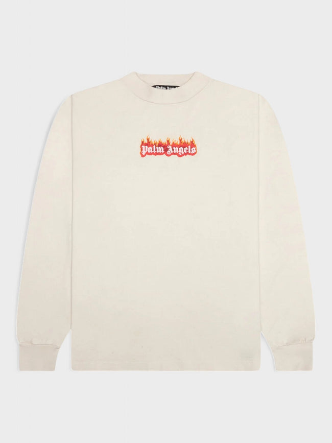Palm Angels Burning Logo Classic triko s dlouhým rukávem bílé