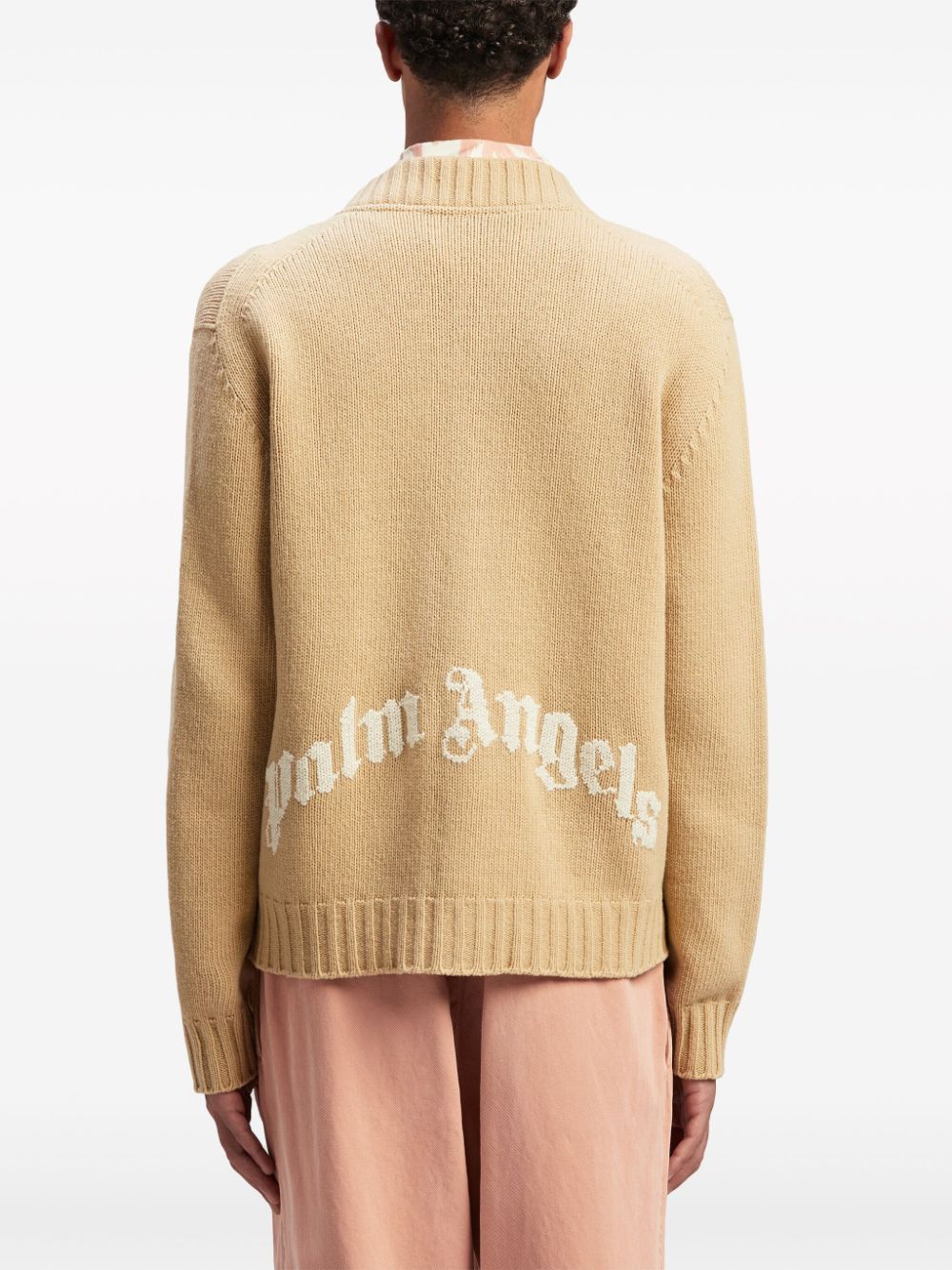 Palm Angels Curved Logo Cardigan Beige