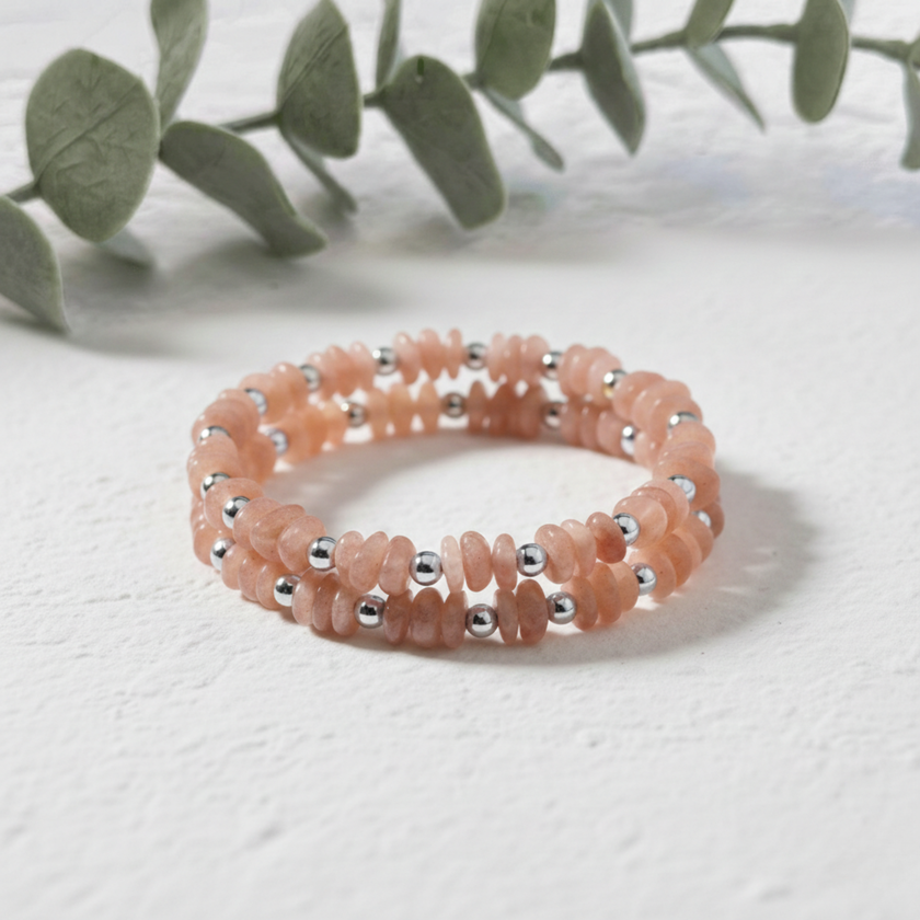 Peach Moonstone Bracelet and Earring Set