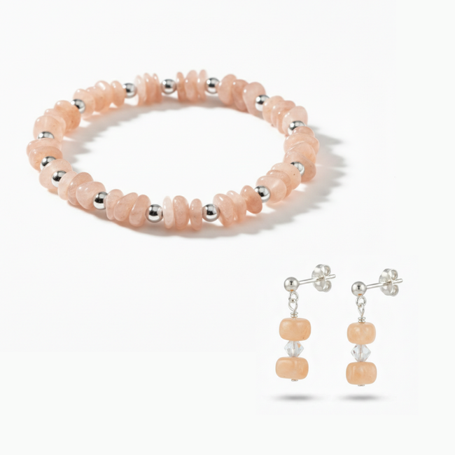 Peach Moonstone Bracelet and Earring Set