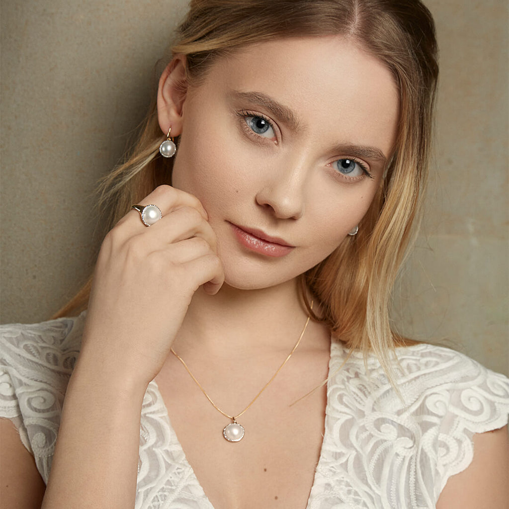 Elements Gold Mabe Pearl and Diamond Earrings
