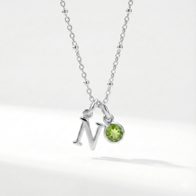 Initial & August Birthstone Necklace | Personalised Peridot Gift