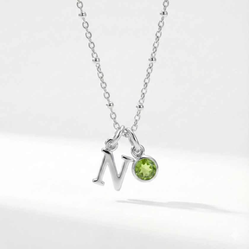 Initial & August Birthstone Necklace | Personalised Peridot Gift