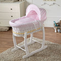 Pink Dimple White Wicker Baby Moses Basket With Stand