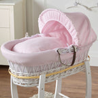 Pink Waffle White Wicker Baby Moses Basket With Stand