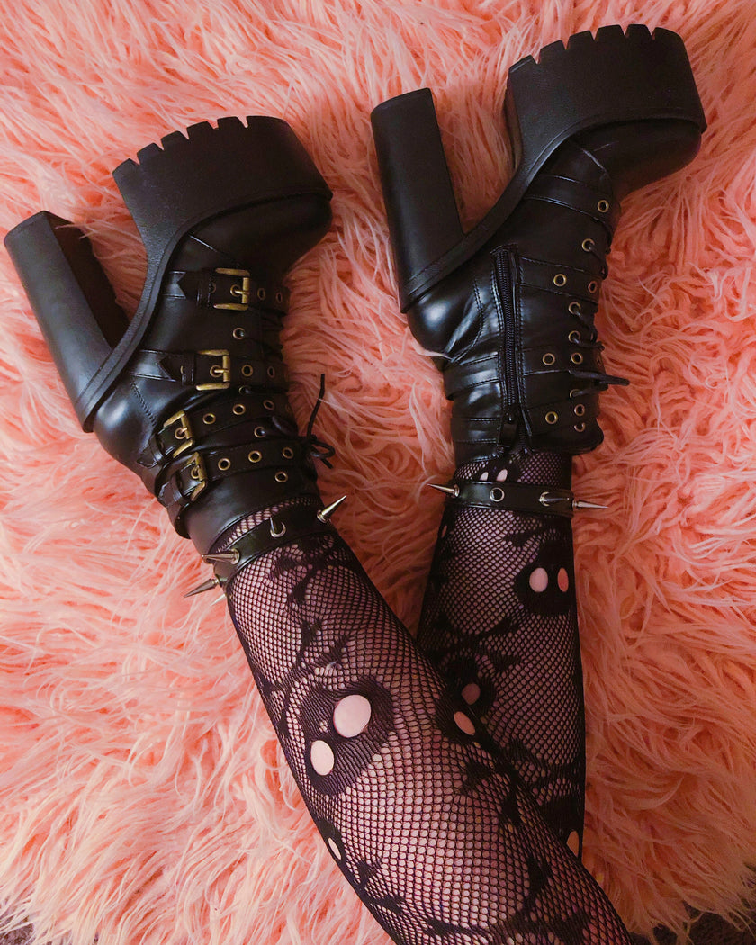 Black Spike Studded Ankle Cuffs