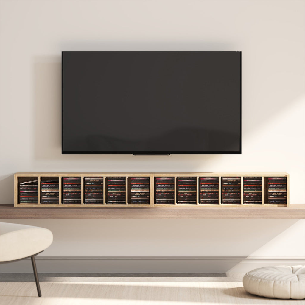 HOMCOM Set of 2 CD Media Display Shelf Unit Tower Rack with Adjustable Shelves, Oak