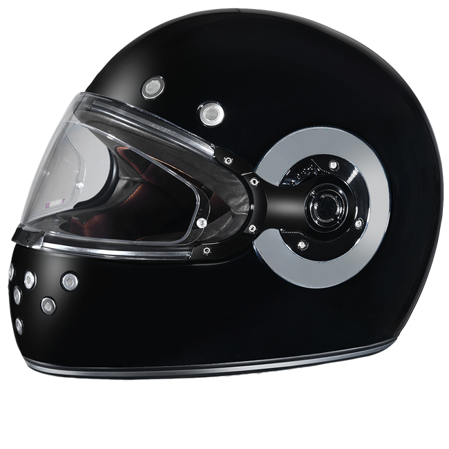 DOT & ECE Approved Daytona Retro Full Face Motorcycle Helmet: Vintage Style for Men, Women, & Youth - Hi-Gloss Black w/ Chrome Accents