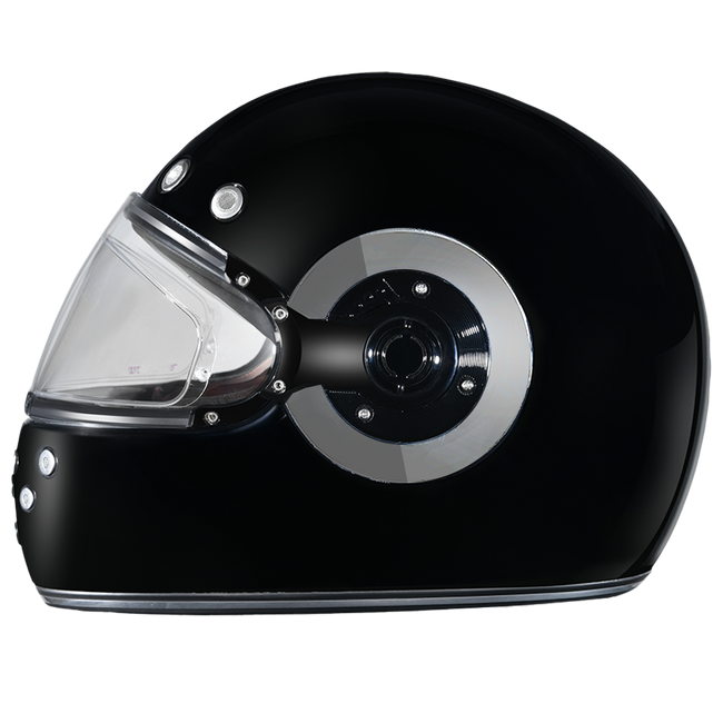 DOT & ECE Approved Daytona Retro Full Face Motorcycle Helmet: Vintage Style for Men, Women, & Youth - Hi-Gloss Black w/ Chrome Accents
