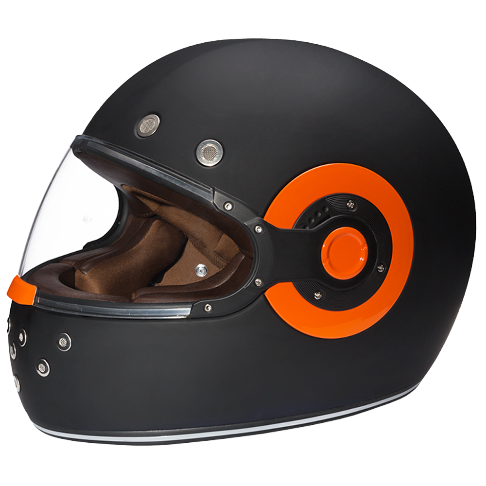 DOT & ECE Approved Daytona Retro Full Face Motorcycle Helmet: Vintage Style for Men, Women, & Youth - Dull Black W/ Orange Accents