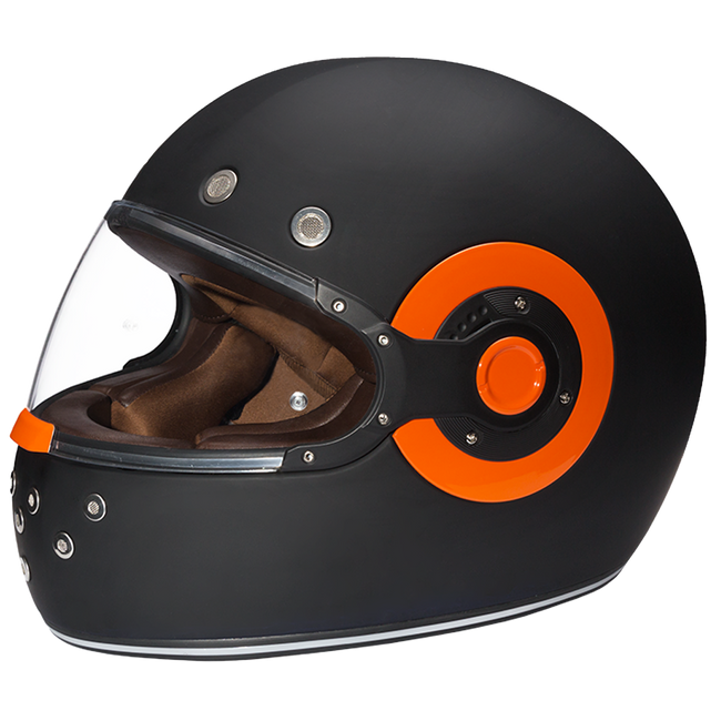 Casco integrale da moto Daytona Retro approvato DOT ed ECE: stile vintage per uomo, donna e ragazzi - Nero opaco con dettagli arancioni