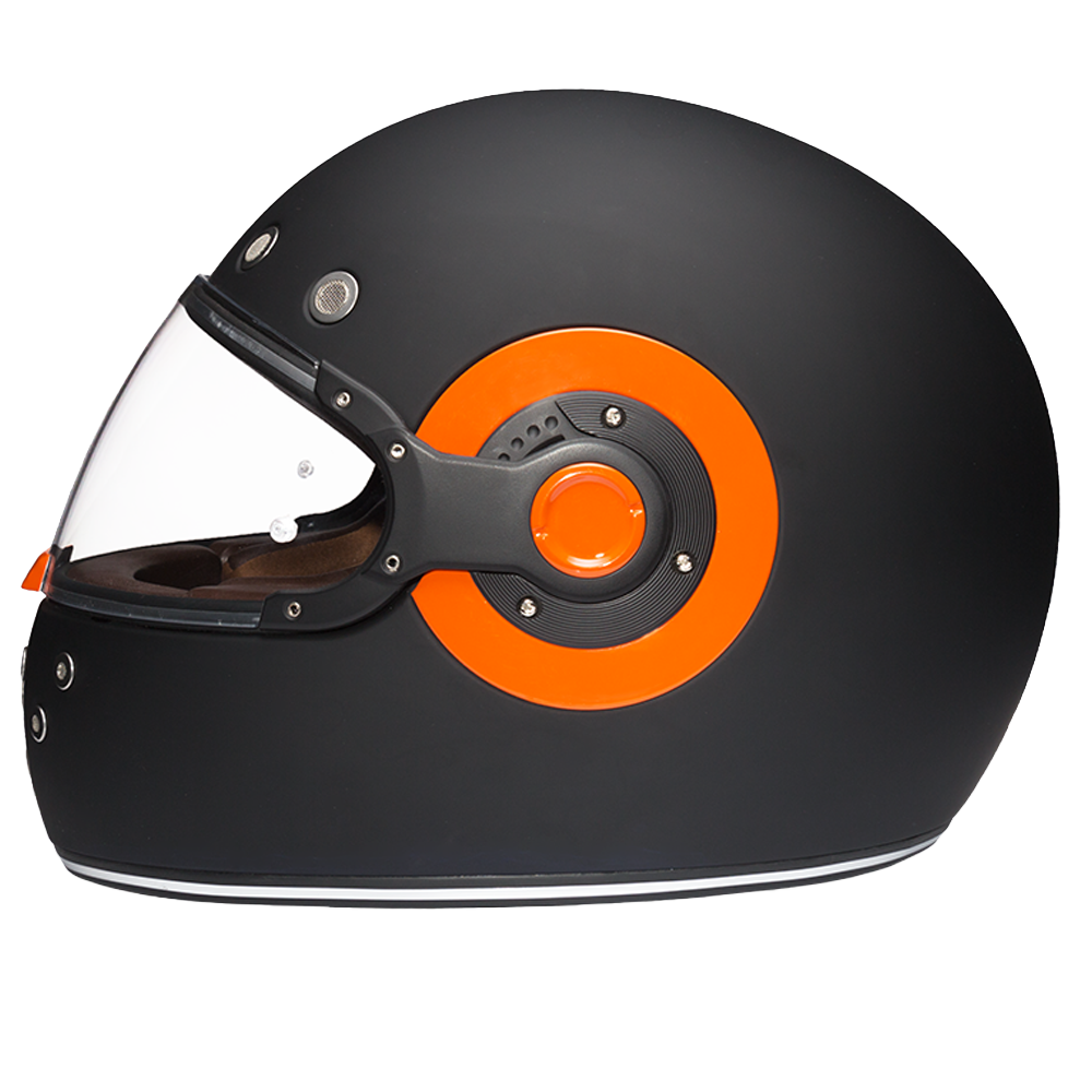 DOT & ECE Approved Daytona Retro Full Face Motorcycle Helmet: Vintage Style for Men, Women, & Youth - Dull Black W/ Orange Accents