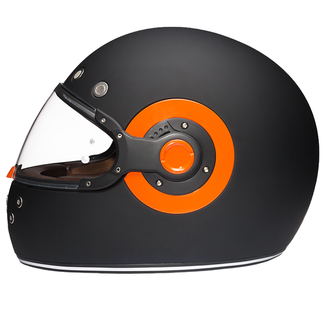 Casco integrale da moto Daytona Retro approvato DOT ed ECE: stile vintage per uomo, donna e ragazzi - Nero opaco con dettagli arancioni