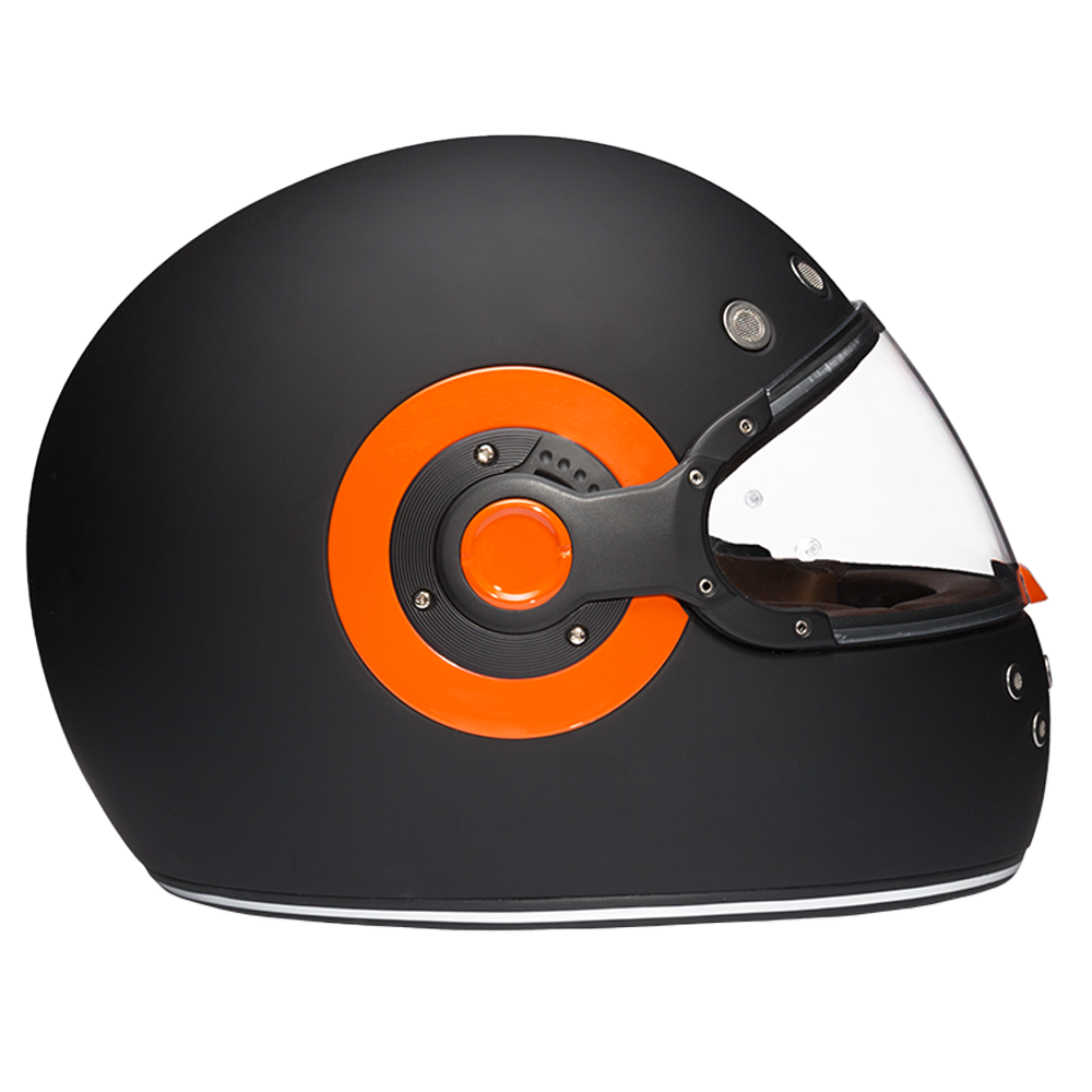 DOT & ECE Approved Daytona Retro Full Face Motorcycle Helmet: Vintage Style for Men, Women, & Youth - Dull Black W/ Orange Accents