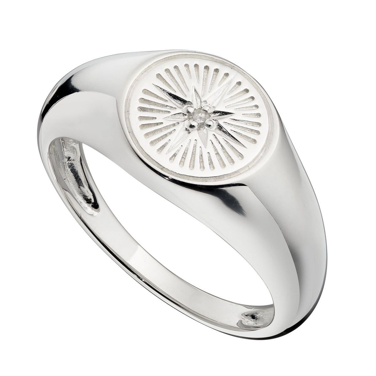 Beginnings Diamond Cut Signet Ring with CZ