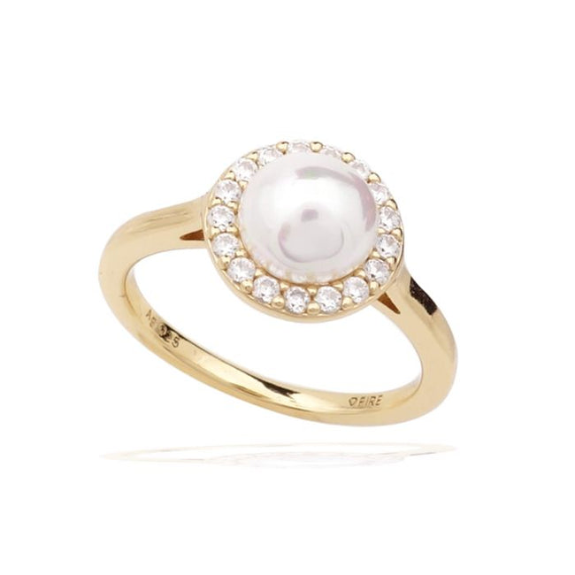 Anillo Halo de Perlas Cultivadas y Zirconias Diamonfire