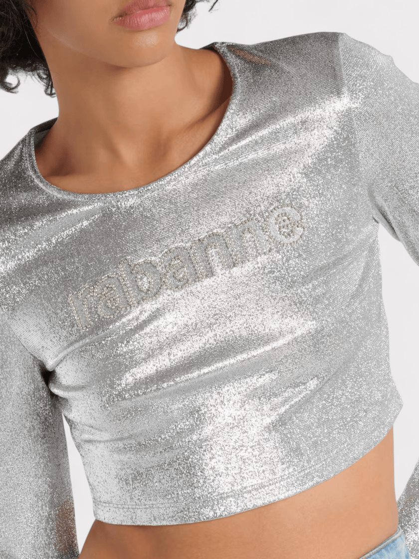 Rabanne Cropped Long Sleeve Top Silver