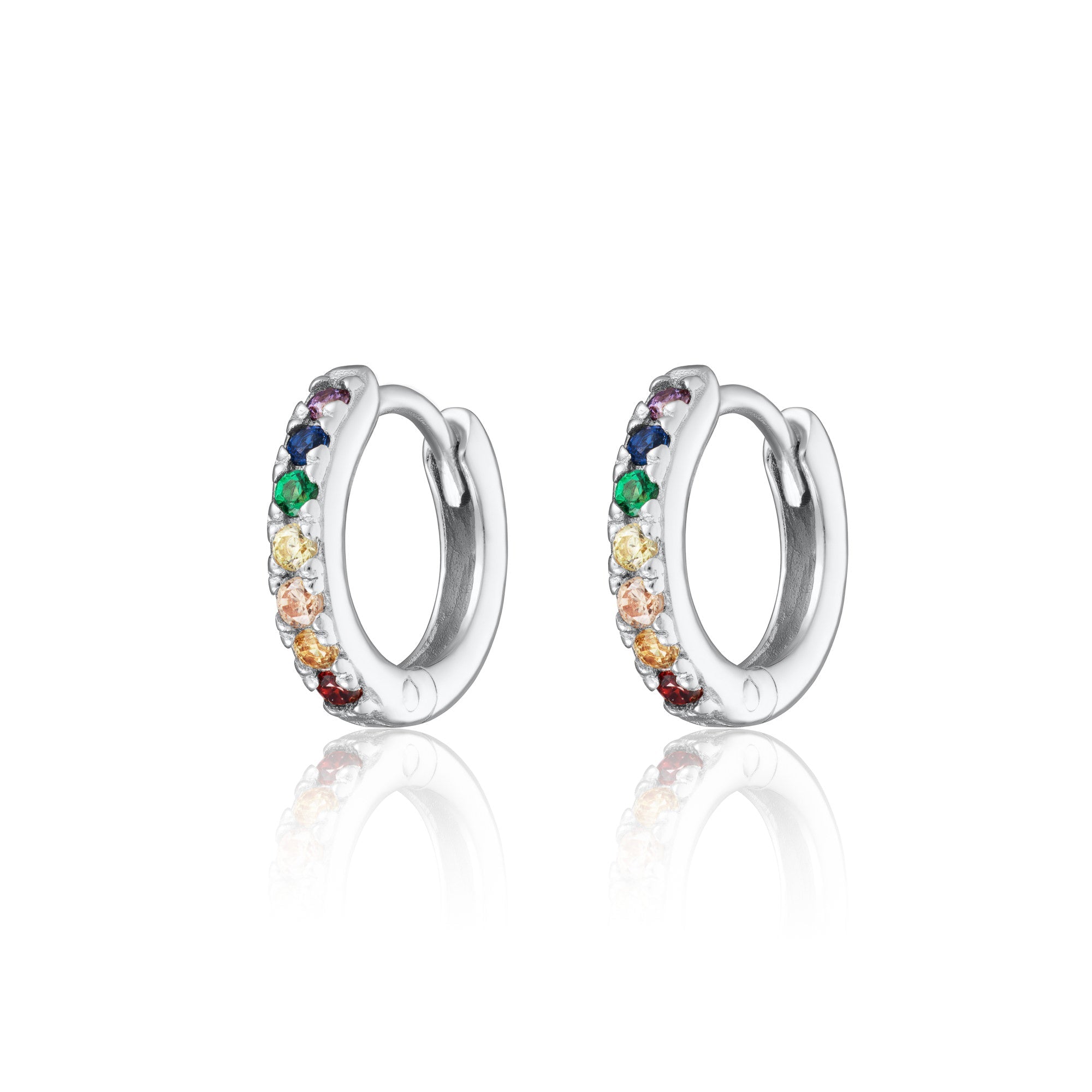 Huggie Earrings with Rainbow Stones