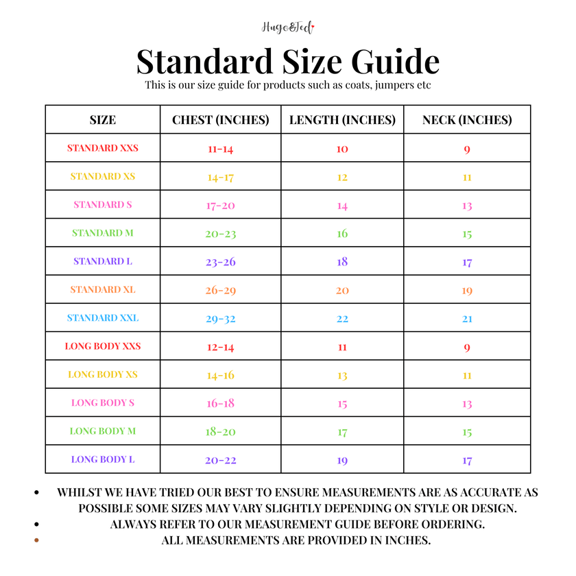 Waterproof Rainfleece Dog Coat - Standard Sizes, Ready Made