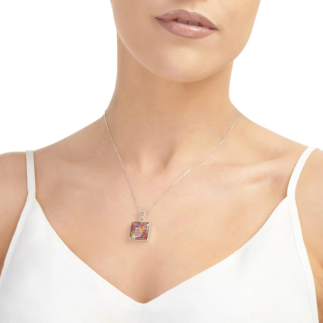 Mixed Flower Square Pendant Necklace